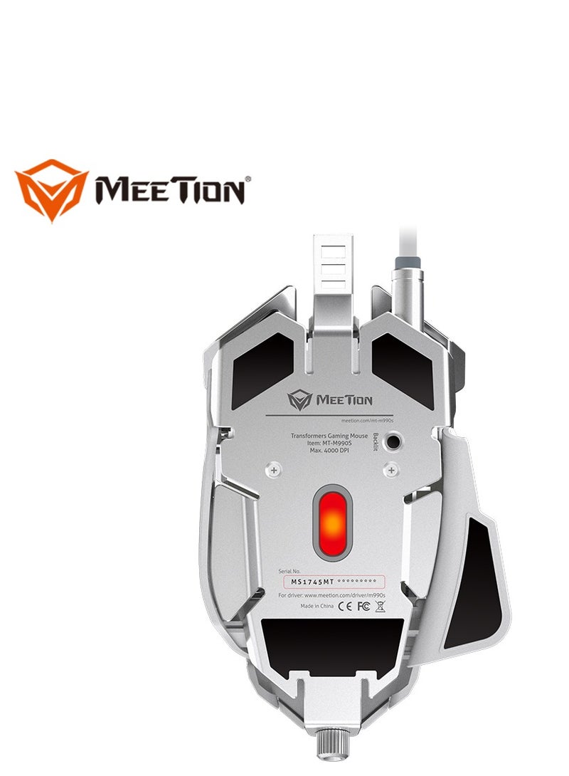 Meetion M990S Mechanical Double-Wing Design Programmable Gaming Mouse (4000 DPI) For PC & Laptop White