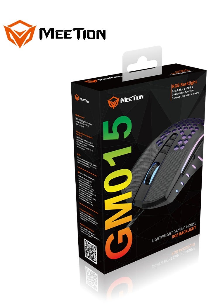 Meetion GM015 Comfortable in Control and DPI Adjustable Honeycomb Wired RGB Gaming Mouse Black/Purple