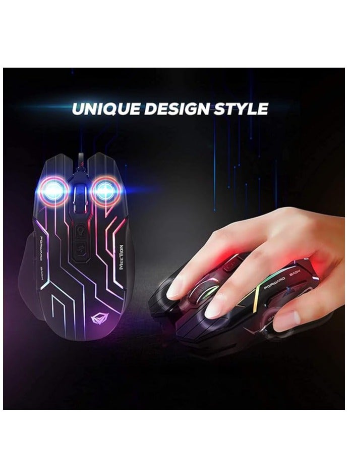 Meetion GM22 Comfortable Claw-Grip Lightweight Gaming Mouse- 6 Buttons 200-4800 DPI Adjustable USB Wired Plug & Play- 3D Anti-Slip Roller- Computer Mice RGB Gamer- Desktop Laptop PC Gaming Mouse