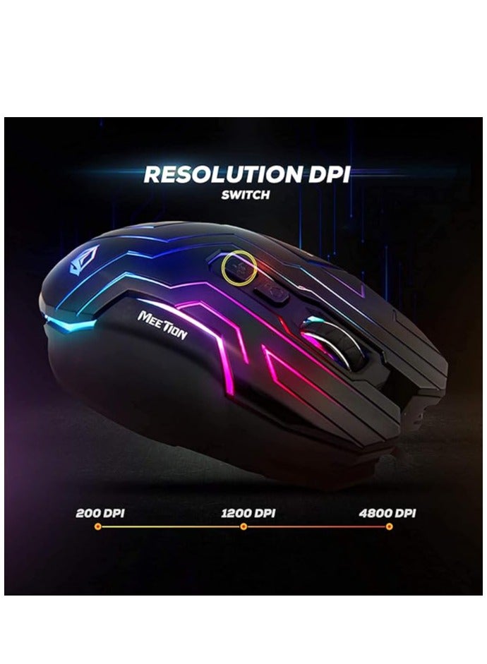 Meetion GM22 Comfortable Claw-Grip Lightweight Gaming Mouse- 6 Buttons 200-4800 DPI Adjustable USB Wired Plug & Play- 3D Anti-Slip Roller- Computer Mice RGB Gamer- Desktop Laptop PC Gaming Mouse