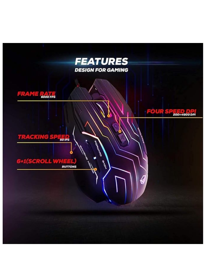 Meetion GM22 Comfortable Claw-Grip Lightweight Gaming Mouse- 6 Buttons 200-4800 DPI Adjustable USB Wired Plug & Play- 3D Anti-Slip Roller- Computer Mice RGB Gamer- Desktop Laptop PC Gaming Mouse