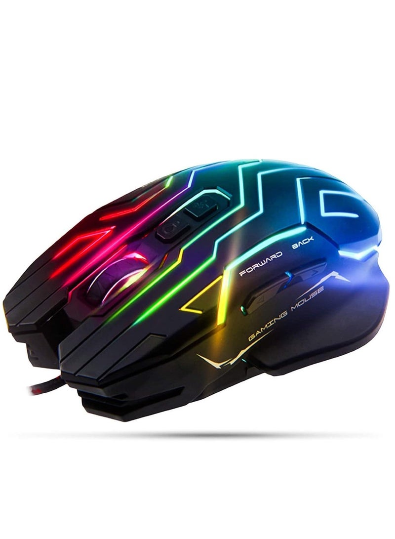 Meetion GM22 Comfortable Claw-Grip Lightweight Gaming Mouse- 6 Buttons 200-4800 DPI Adjustable USB Wired Plug & Play- 3D Anti-Slip Roller- Computer Mice RGB Gamer- Desktop Laptop PC Gaming Mouse