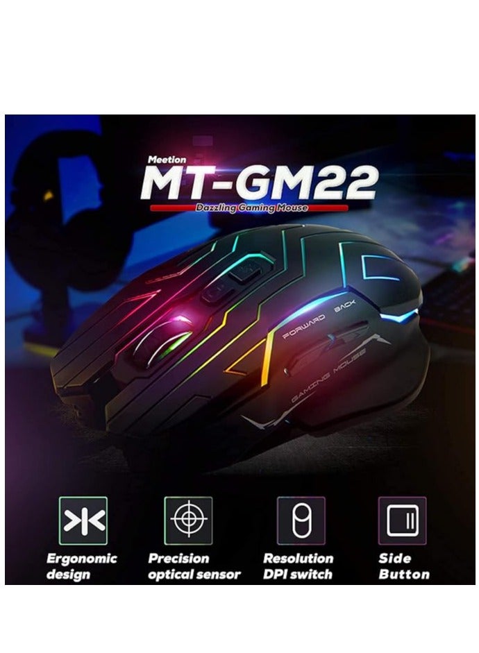 Meetion GM22 Comfortable Claw-Grip Lightweight Gaming Mouse- 6 Buttons 200-4800 DPI Adjustable USB Wired Plug & Play- 3D Anti-Slip Roller- Computer Mice RGB Gamer- Desktop Laptop PC Gaming Mouse