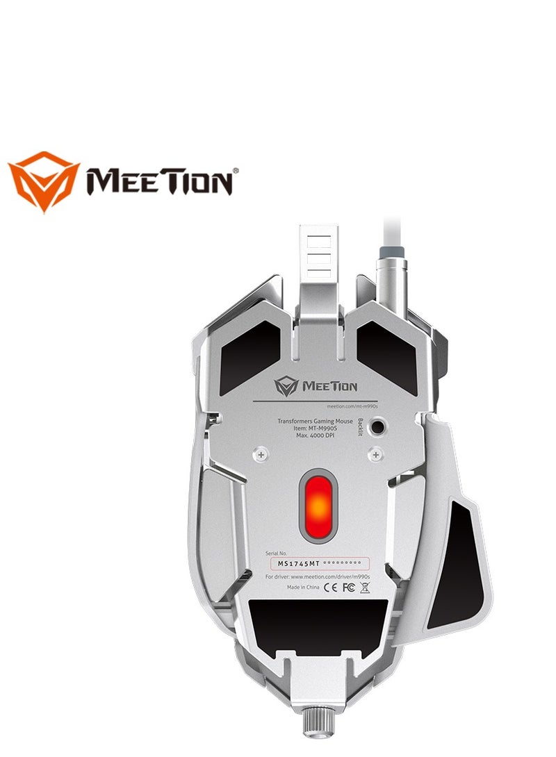 Meetion M990S Mechanical Double-Wing Design Programmable Gaming Mouse (4000 DPI) For PC & Laptop White