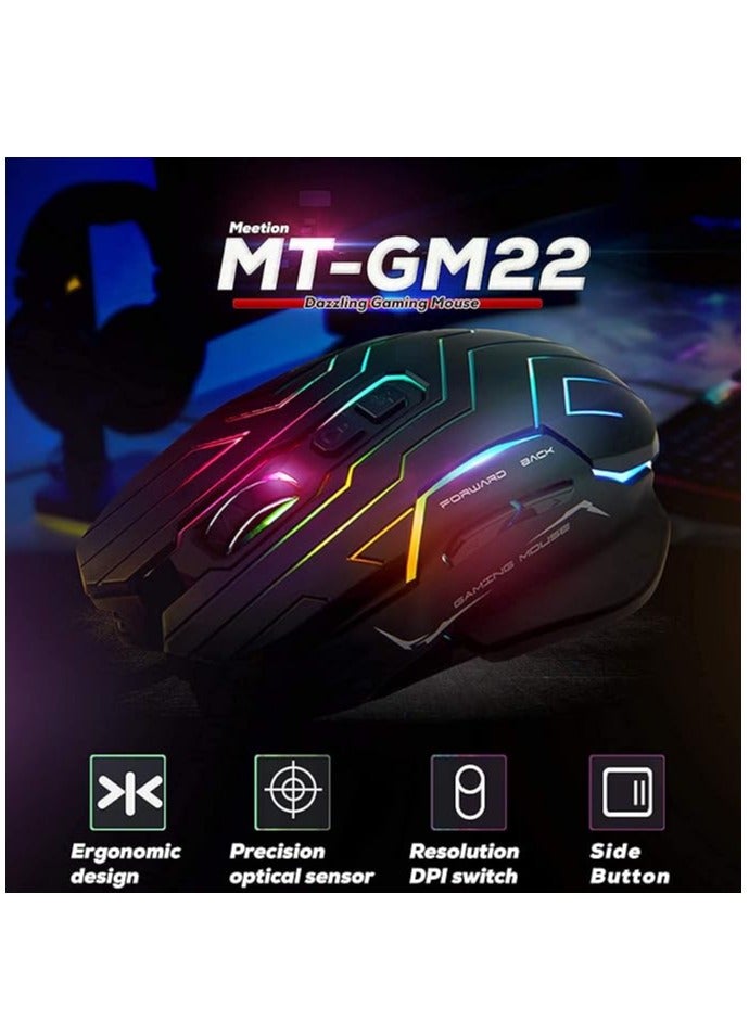 Meetion GM22 Honeycomb Lightweight Gaming Mouse- 6 Buttons 200-4800 DPI Adjustable USB Wired Plug & Play- 3D Anti-Slip Roller- Computer Mice RGB Gamer- Desktop Laptop PC Gaming Mouse