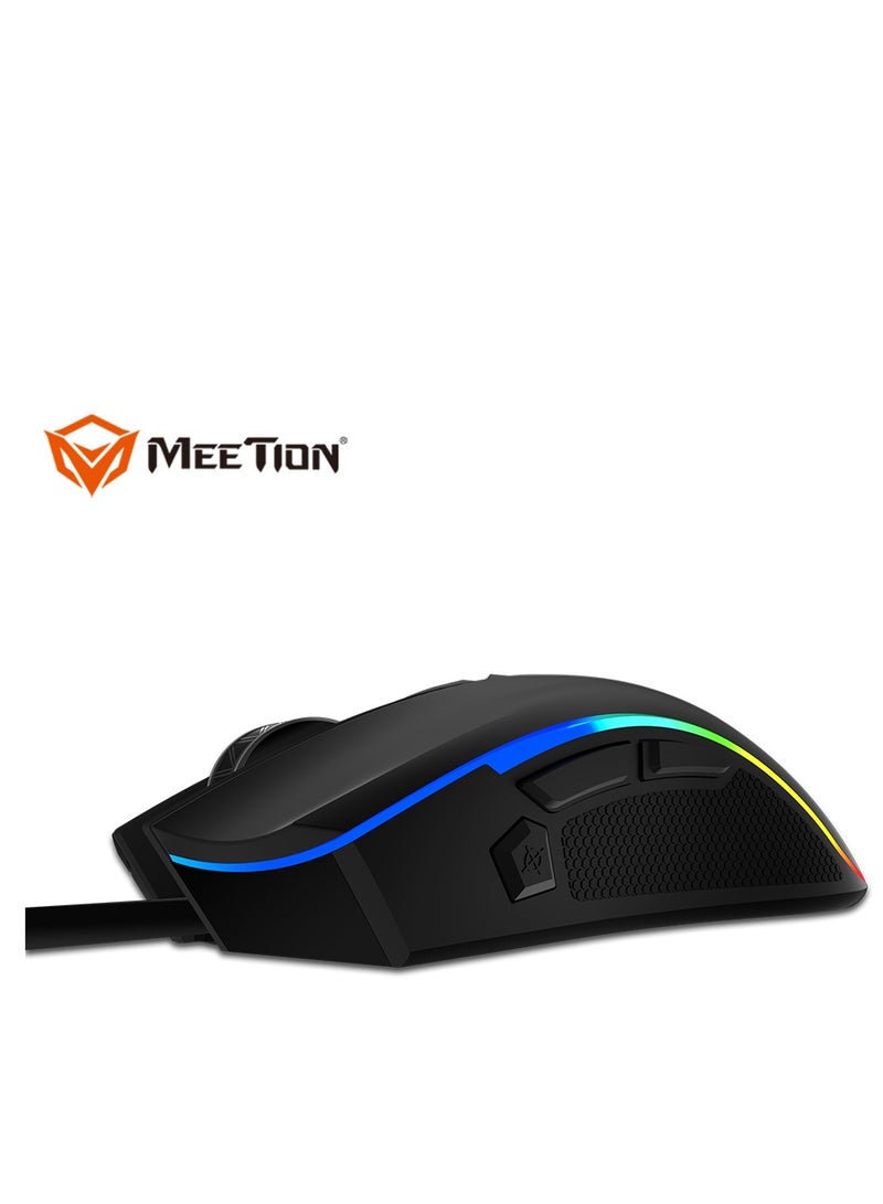 Meetion MT-G3330 High Performance Gaming Mouse Optical Wired Mouse with 8000 Adjustable DPI with RGB Light Weight Hyper Scroll Tilt Wheel Classic Black Back Lighting Elevate Your Gameplay Stylish