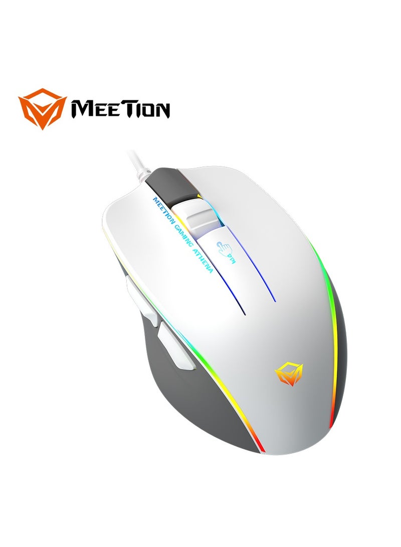 Meetion MT-GM230 Gaming Mouse Lightweight High-Performance Wired Gaming Mouse 12800 DPI Adjustable Wired RGB Lighting Mechanical Switches with 5 Buttons Ergonomic Design On-Board Memory Classic White