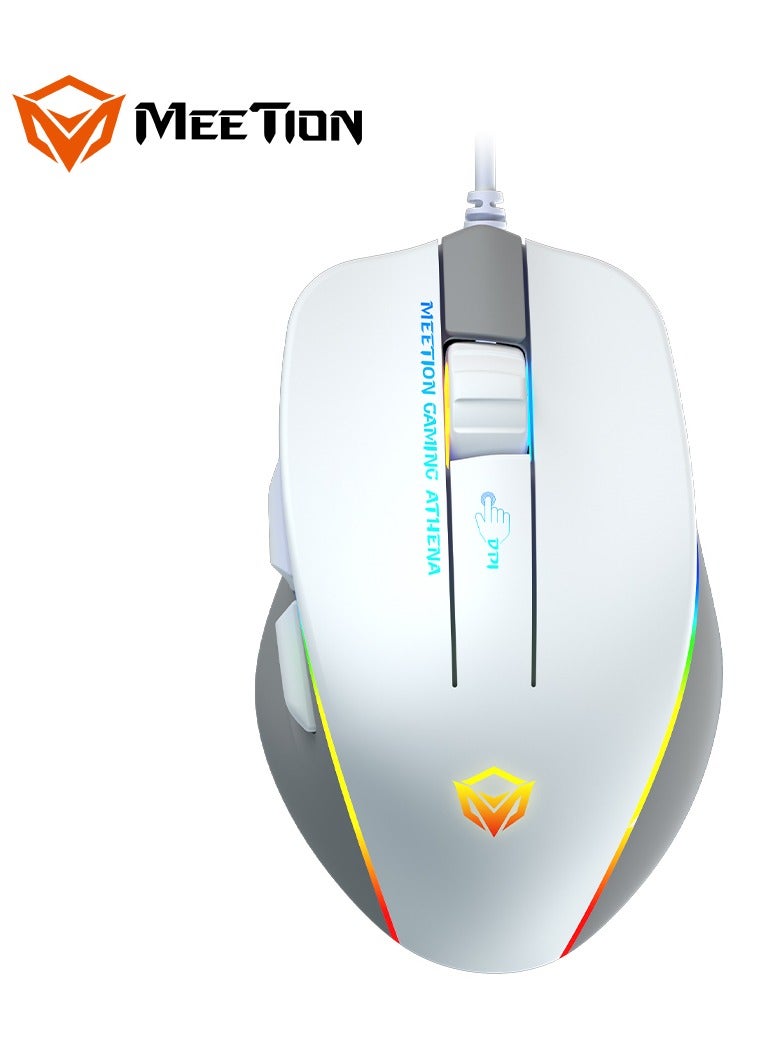 Meetion MT-GM230 Gaming Mouse Lightweight High-Performance Wired Gaming Mouse 12800 DPI Adjustable Wired RGB Lighting Mechanical Switches with 5 Buttons Ergonomic Design On-Board Memory Classic White