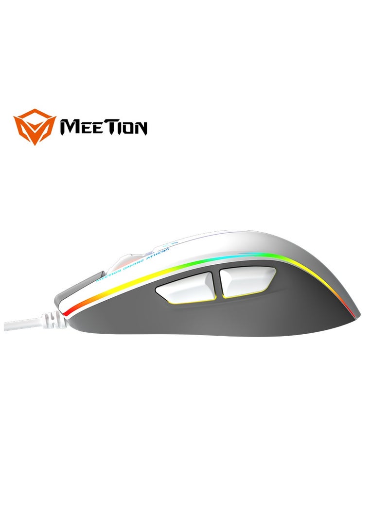 Meetion MT-GM230 Gaming Mouse Lightweight High-Performance Wired Gaming Mouse 12800 DPI Adjustable Wired RGB Lighting Mechanical Switches with 5 Buttons Ergonomic Design On-Board Memory Classic White