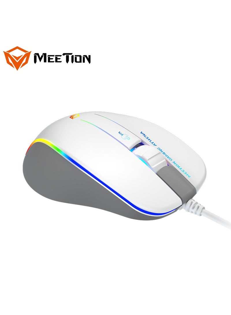 Meetion MT-GM230 Gaming Mouse Lightweight High-Performance Wired Gaming Mouse 12800 DPI Adjustable Wired RGB Lighting Mechanical Switches with 5 Buttons Ergonomic Design On-Board Memory Classic White