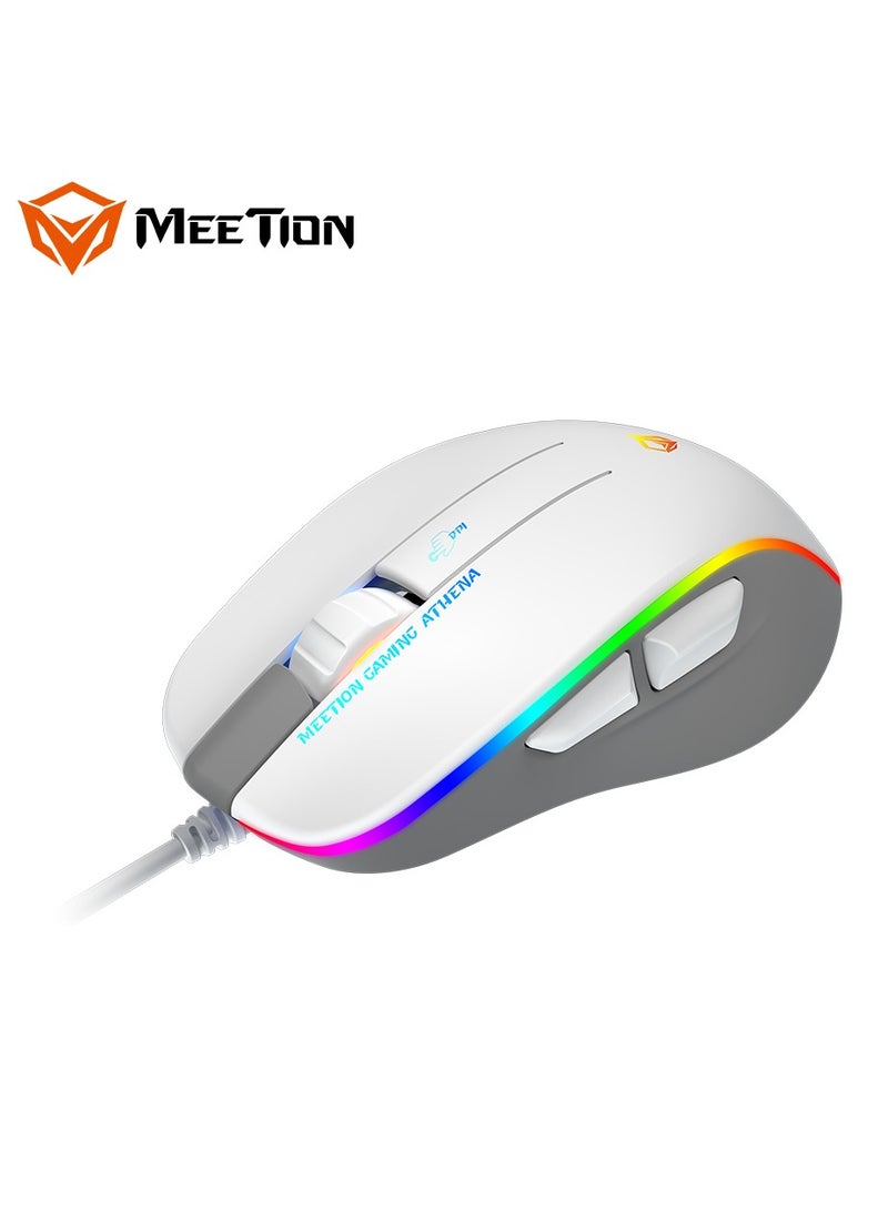 Meetion MT-GM230 Gaming Mouse Lightweight High-Performance Wired Gaming Mouse 12800 DPI Adjustable Wired RGB Lighting Mechanical Switches with 5 Buttons Ergonomic Design On-Board Memory Classic White