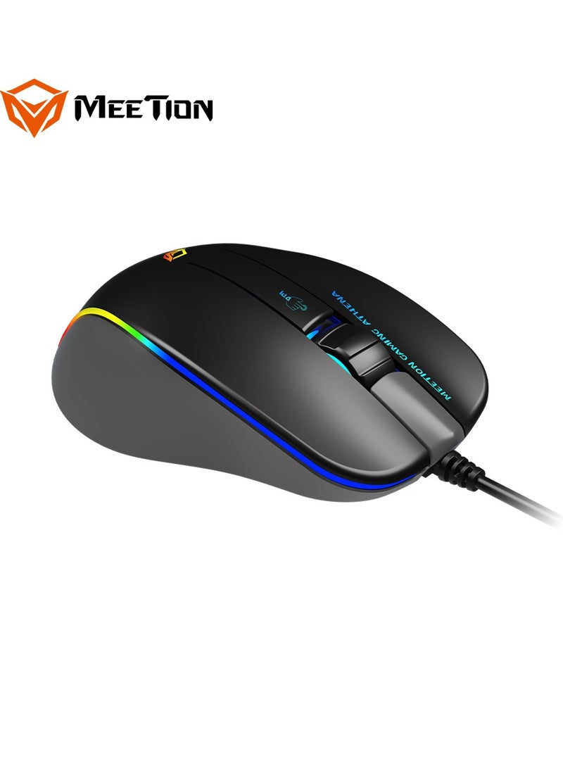 Meetion MT-GM230 Gaming Mouse Lightweight High-Performance Wired Gaming Mouse 12800 DPI Adjustable Wired RGB Lighting Mechanical Switches with 5 Buttons Ergonomic Design On-Board Memory Classic Black