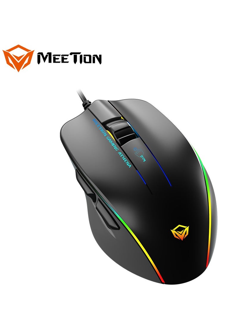 Meetion MT-GM230 Gaming Mouse Lightweight High-Performance Wired Gaming Mouse 12800 DPI Adjustable Wired RGB Lighting Mechanical Switches with 5 Buttons Ergonomic Design On-Board Memory Classic Black