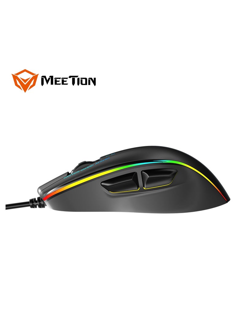 Meetion MT-GM230 Gaming Mouse Lightweight High-Performance Wired Gaming Mouse 12800 DPI Adjustable Wired RGB Lighting Mechanical Switches with 5 Buttons Ergonomic Design On-Board Memory Classic Black