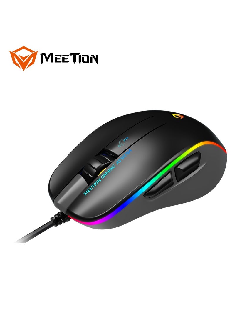 Meetion MT-GM230 Gaming Mouse Lightweight High-Performance Wired Gaming Mouse 12800 DPI Adjustable Wired RGB Lighting Mechanical Switches with 5 Buttons Ergonomic Design On-Board Memory Classic Black