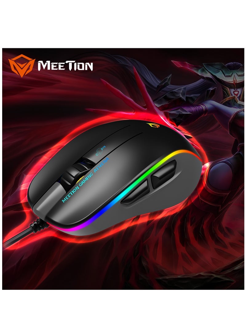 Meetion MT-GM230 Gaming Mouse Lightweight High-Performance Wired Gaming Mouse 12800 DPI Adjustable Wired RGB Lighting Mechanical Switches with 5 Buttons Ergonomic Design On-Board Memory Classic Black