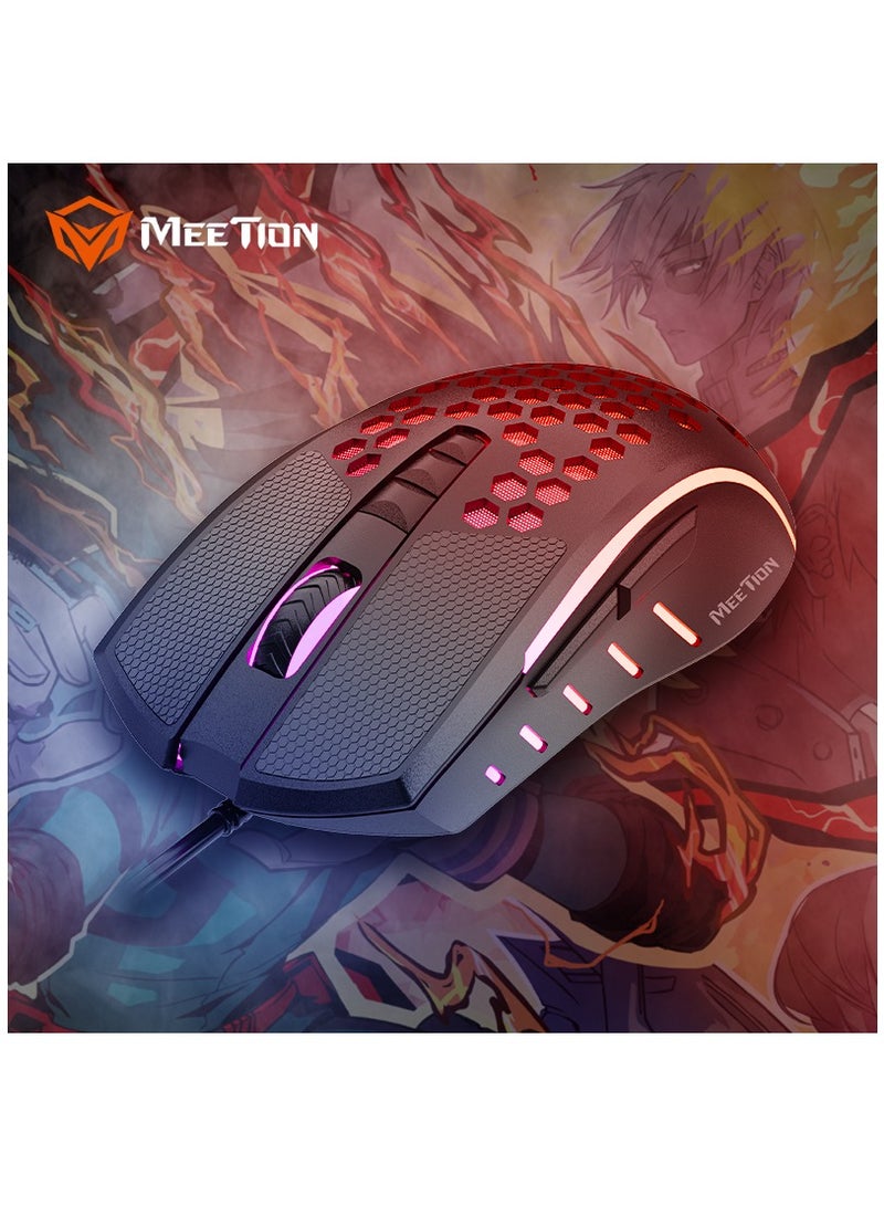 Meetion MT-GM230 Gaming Mouse Lightweight High-Performance Wired Gaming Mouse 12800 DPI Adjustable Wired RGB Lighting Mechanical Switches with 5 Buttons Ergonomic Design On-Board Memory Classic Black