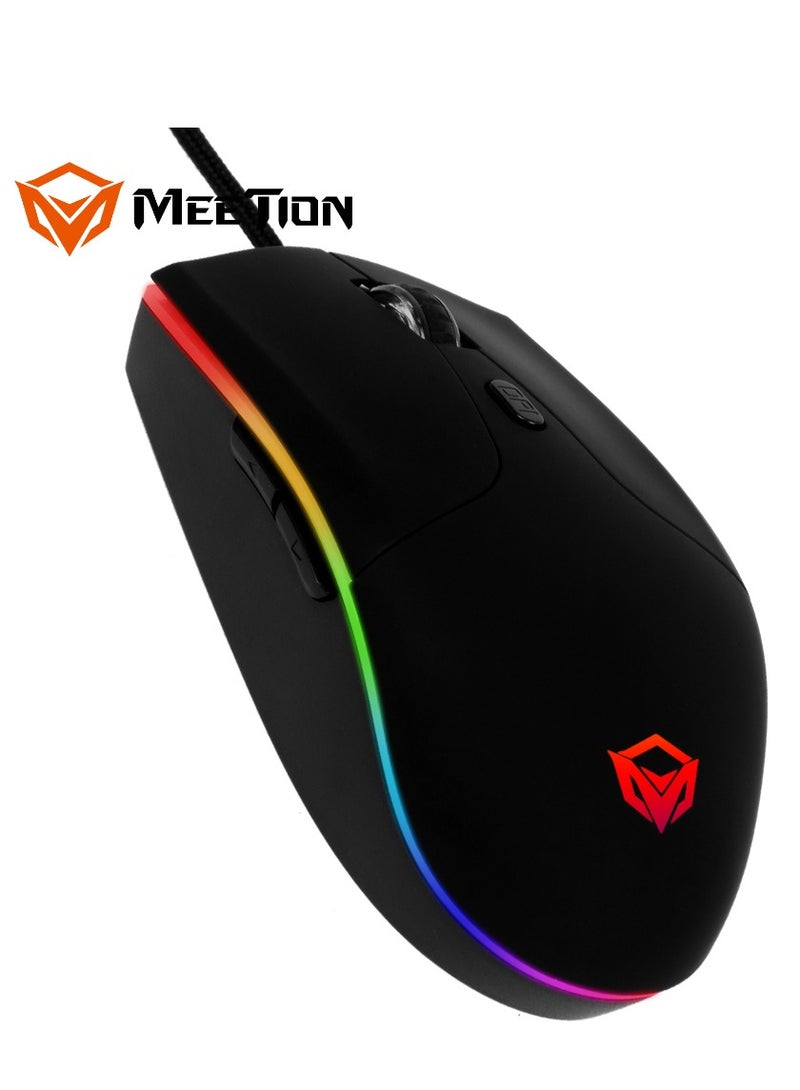 Meetion GM21 Polychromatic Professional Gaming Mouse 6 Button Scroll Wheel Light RGB Gaming Mouse Multi DPI Adjustable Wired RGB Gaming For PC & Laptop Black