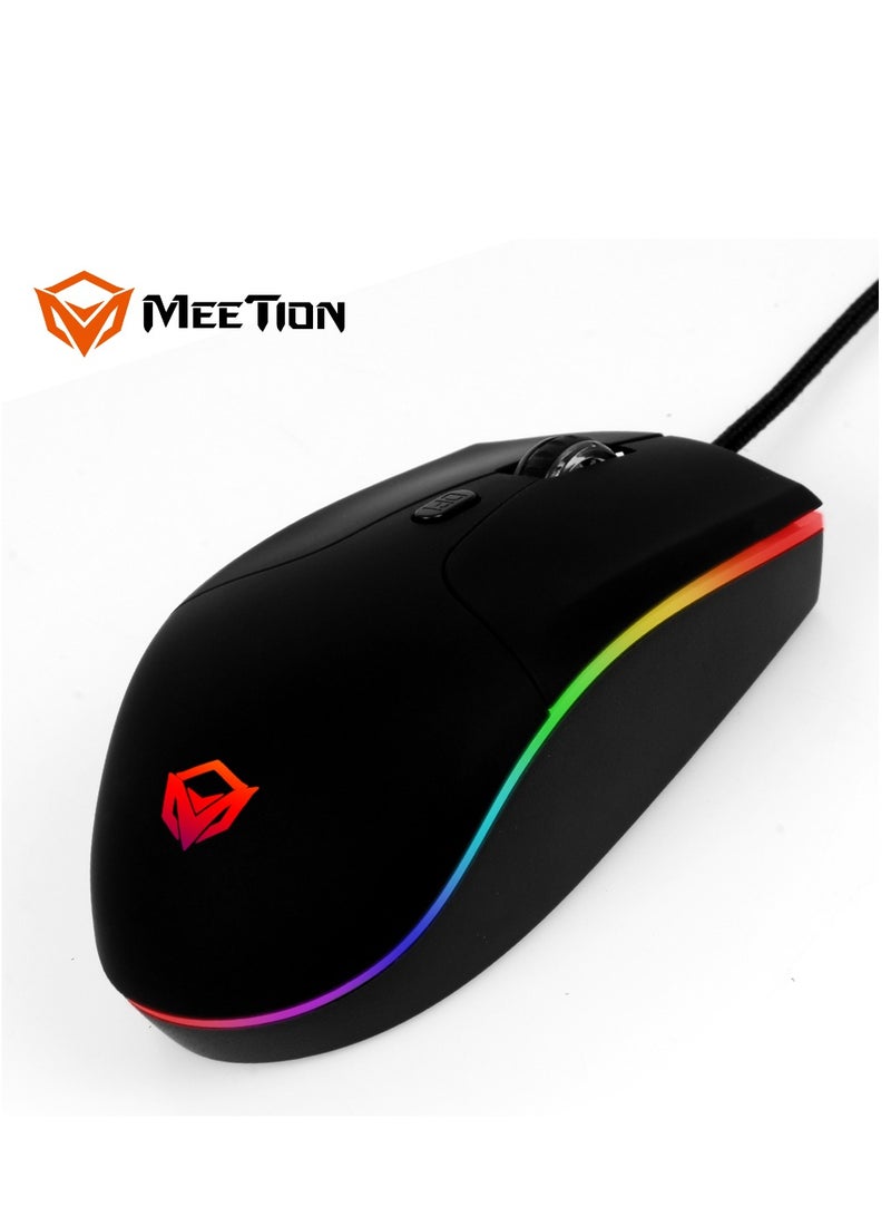 Meetion GM21 Polychromatic Professional Gaming Mouse 6 Button Scroll Wheel Light RGB Gaming Mouse Multi DPI Adjustable Wired RGB Gaming For PC & Laptop Black