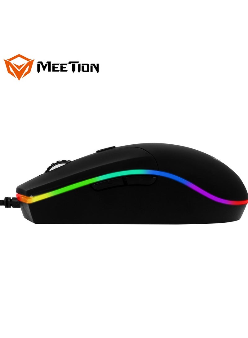 Meetion GM21 Polychromatic Professional Gaming Mouse 6 Button Scroll Wheel Light RGB Gaming Mouse Multi DPI Adjustable Wired RGB Gaming For PC & Laptop Black