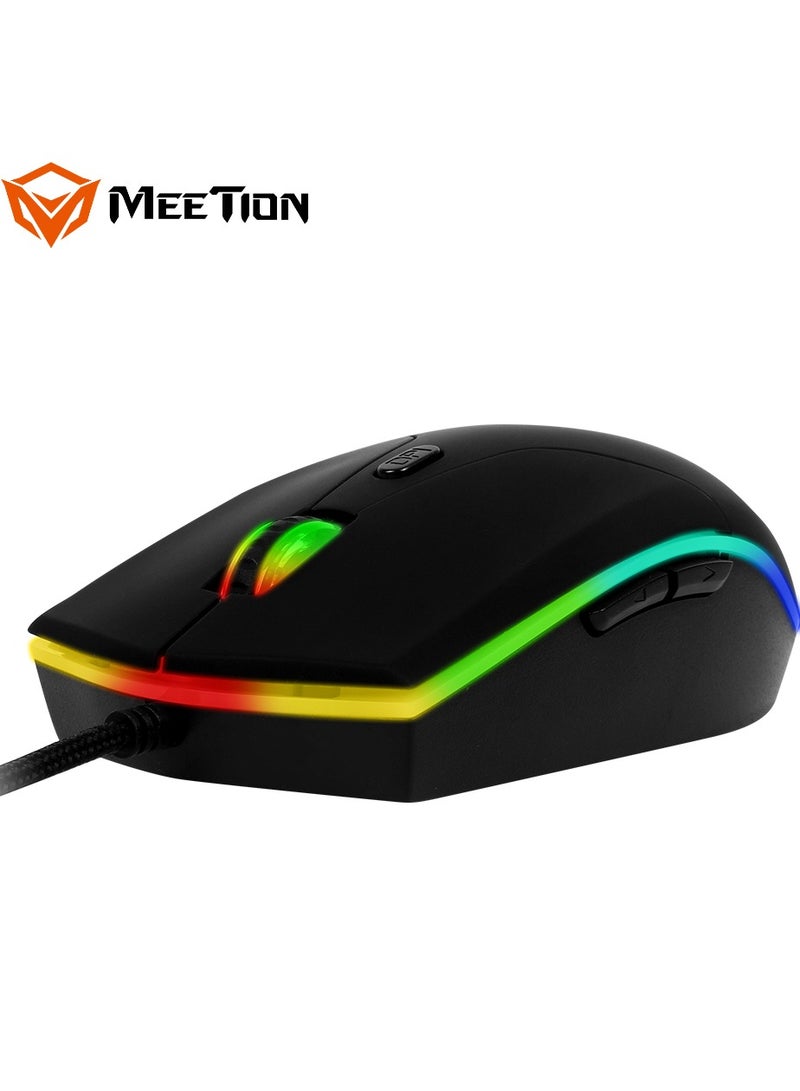 Meetion GM21 Polychromatic Professional Gaming Mouse 6 Button Scroll Wheel Light RGB Gaming Mouse Multi DPI Adjustable Wired RGB Gaming For PC & Laptop Black