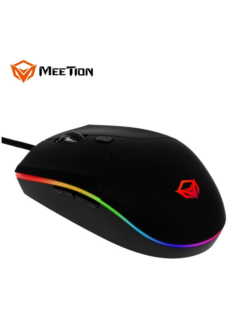 Meetion GM21 Polychromatic Professional Gaming Mouse 6 Button Scroll Wheel Light RGB Gaming Mouse Multi DPI Adjustable Wired RGB Gaming For PC & Laptop Black