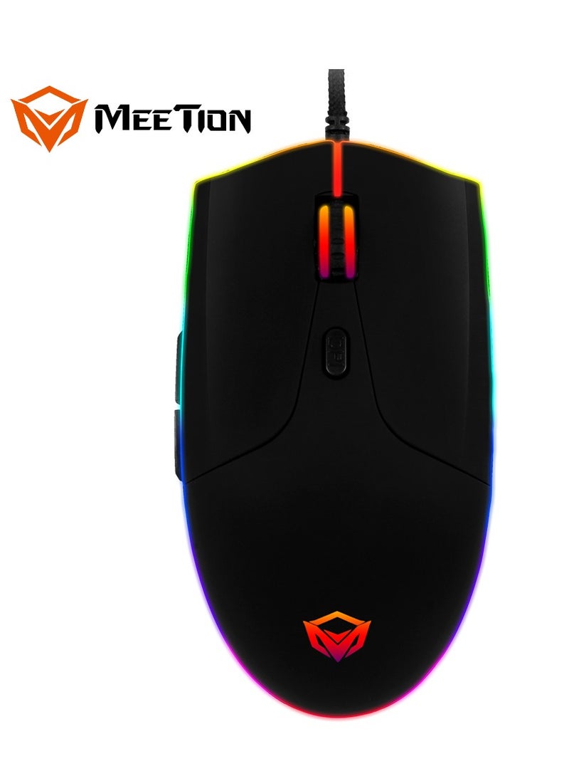 Meetion GM21 Polychrome Gaming Mouse 6 Button Scroll Wheel 12000 DPI Black