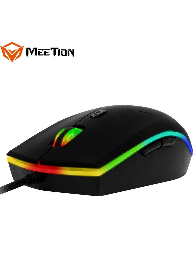 Meetion GM21 Polychrome Gaming Mouse 6 Button Scroll Wheel 12000 DPI Black