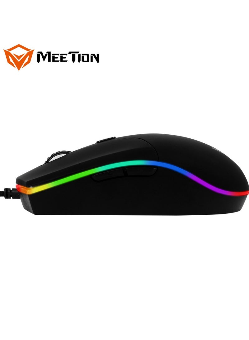 Meetion GM21 Polychrome Gaming Mouse 6 Button Scroll Wheel 12000 DPI Black