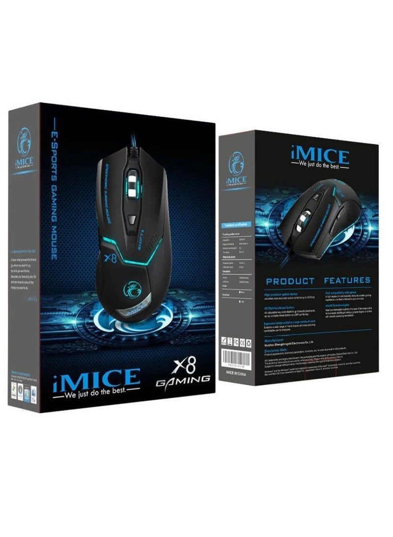 ENTWINO iMiceX8 Gaming Mouse 6D High Compatibility For Gaming PC & Laptop RGB Light Wired Optical Gaming Mouse  (USB 2.0, USB 3.0, Black)