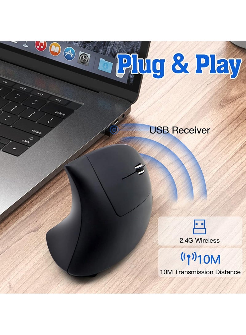 Gaming Vertical Wireless Mouse 2.4GHz Rechargeable Ergonomic Optical Mice with Comfortable Frosted Texture 3 Adjustable DPI Office Computer Mice Compatible with PC Desktop Laptop