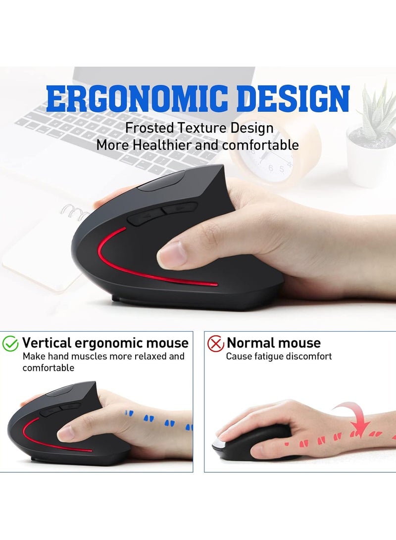 Gaming Vertical Wireless Mouse 2.4GHz Rechargeable Ergonomic Optical Mice with Comfortable Frosted Texture 3 Adjustable DPI Office Computer Mice Compatible with PC Desktop Laptop