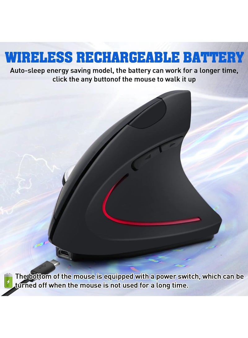 Gaming Vertical Wireless Mouse 2.4GHz Rechargeable Ergonomic Optical Mice with Comfortable Frosted Texture 3 Adjustable DPI Office Computer Mice Compatible with PC Desktop Laptop