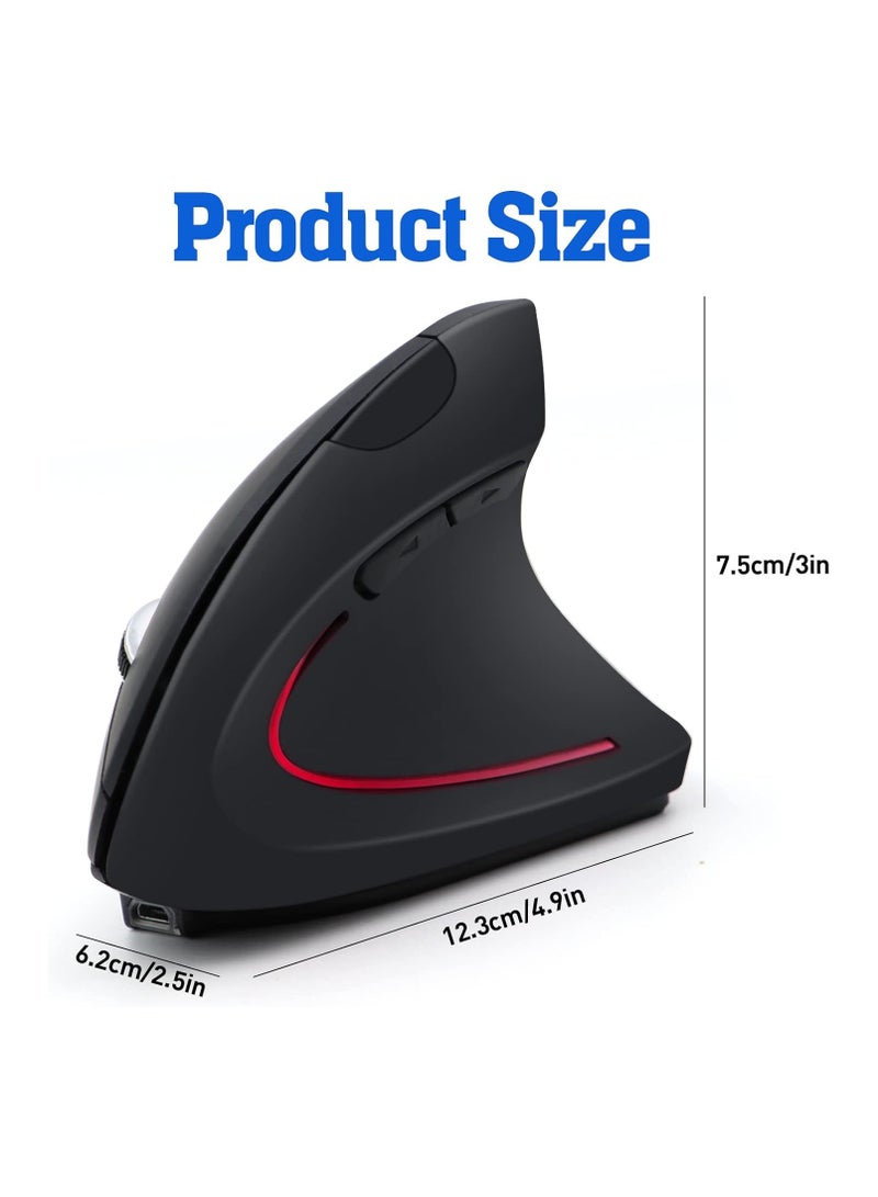 Gaming Vertical Wireless Mouse 2.4GHz Rechargeable Ergonomic Optical Mice with Comfortable Frosted Texture 3 Adjustable DPI Office Computer Mice Compatible with PC Desktop Laptop