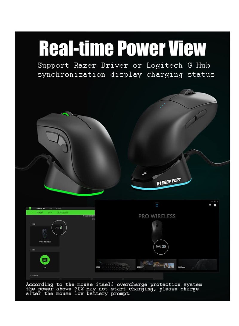 Wireless Mouse Charging Dock Compatible with Razer Mouse Logitech GPRO X Superlight 2/ G502/ G502X Lightspeed Magnetic Razer Mouse Dock for Naga pro Basilisk Ultimate RGB Lights 2 USB Slots
