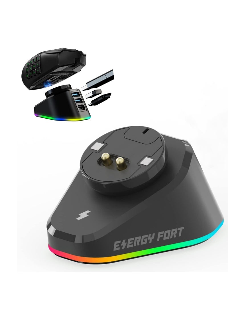 Wireless Mouse Charging Dock Compatible with Razer Mouse Logitech GPRO X Superlight 2/ G502/ G502X Lightspeed Magnetic Razer Mouse Dock for Naga pro Basilisk Ultimate RGB Lights 2 USB Slots