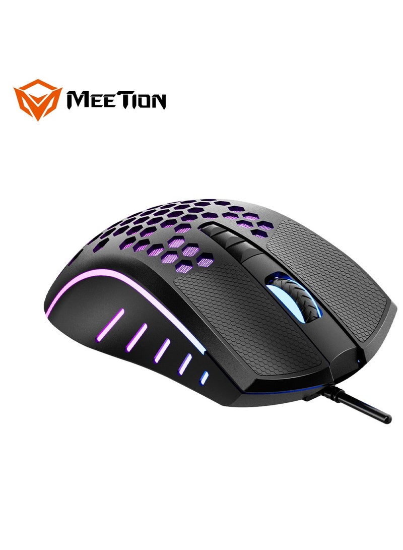 Meetion GM015 Comfortable in Control and DPI Adjustable Honeycomb Wired RGB Gaming Mouse Black/Purple