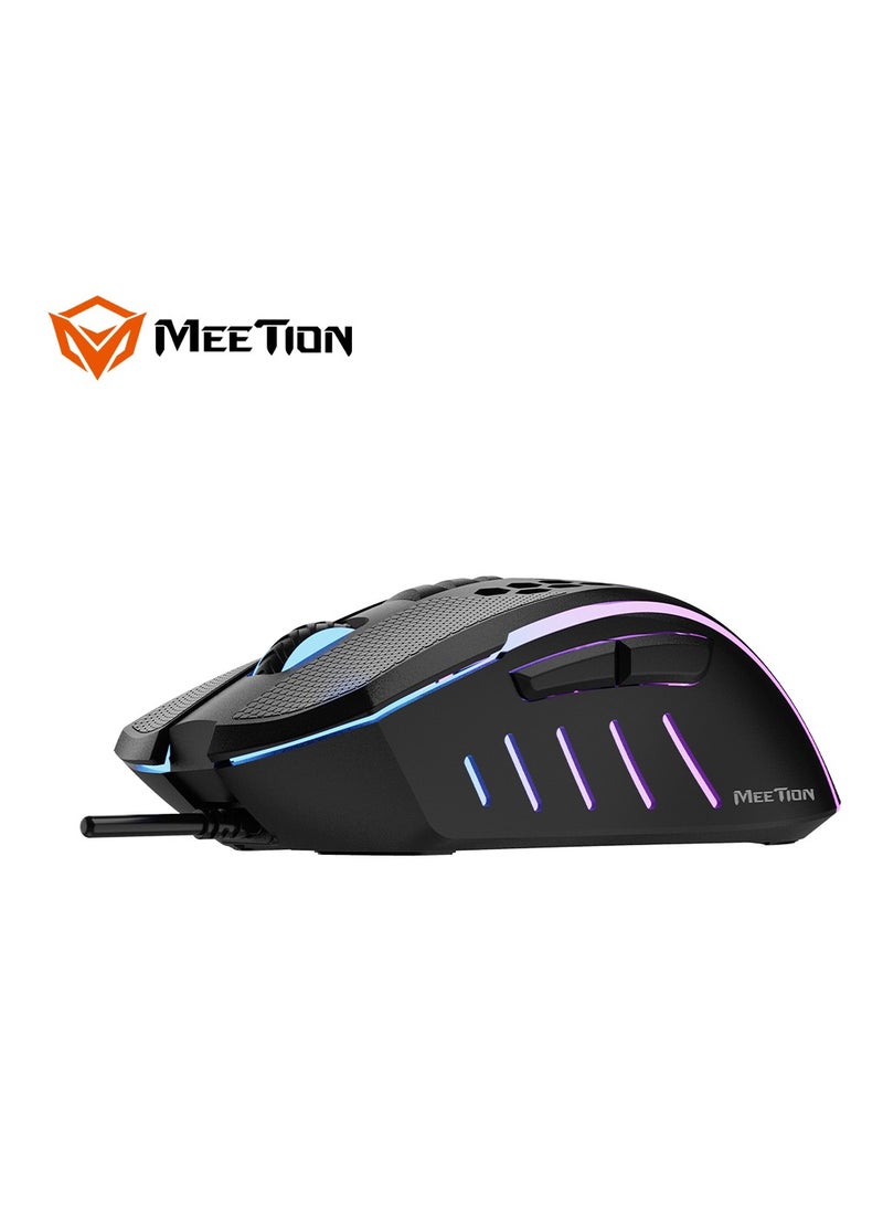 Meetion GM015 Comfortable in Control and DPI Adjustable Honeycomb Wired RGB Gaming Mouse Black/Purple