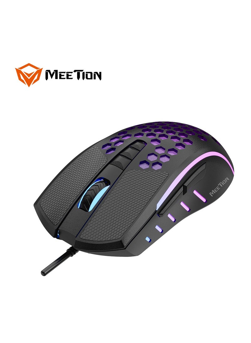 Meetion GM015 Comfortable in Control and DPI Adjustable Honeycomb Wired RGB Gaming Mouse Black/Purple