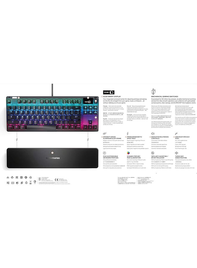 SteelSeries Apex 7 TKL Mechanical Gaming Keyboard, OLED Display, Red Switches, American QWERTY Layout