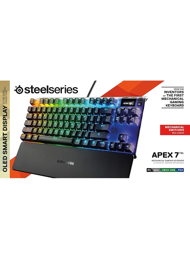 SteelSeries Apex 7 TKL Mechanical Gaming Keyboard, OLED Display, Red Switches, American QWERTY Layout