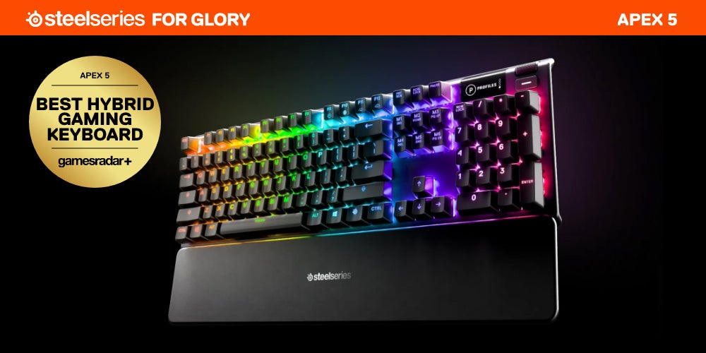 SteelSeries Apex 5 - Hybrid Mechanical Gaming Keyboard - Per-Key RGB Illumination - Oled Smart display - American (QWERTY) Layout PC