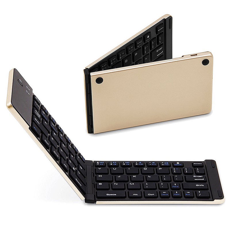 Foldable Wireless Bluetooth Portable Ultra Slim Keyboard - English Gold and Black