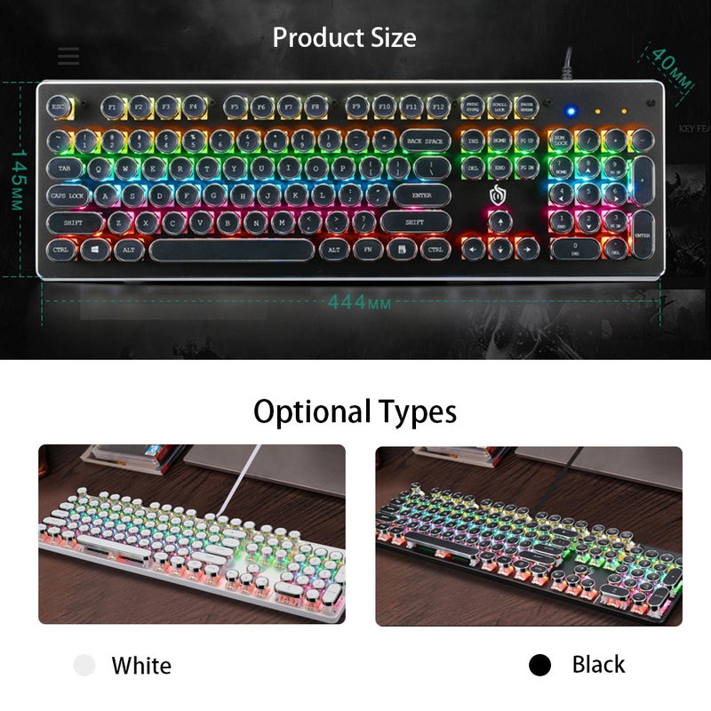 Illuminated 104 Keys Gaming Keyboard USB Powered Operated For Computer Laptop E Sports Trip Travel Portable - wired