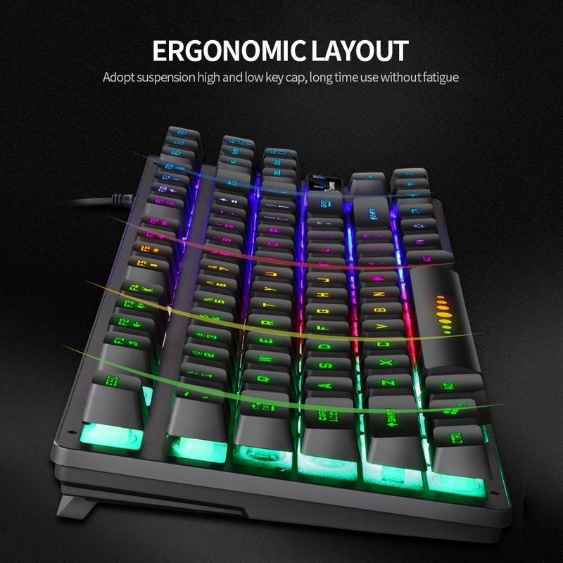 GK-10 USB Wired 87 Keys Ergonomic Gaming Keyboard