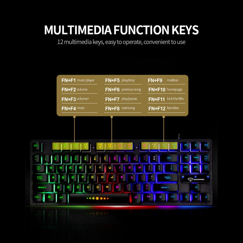 GK-10 USB Wired 87 Keys Ergonomic Gaming Keyboard