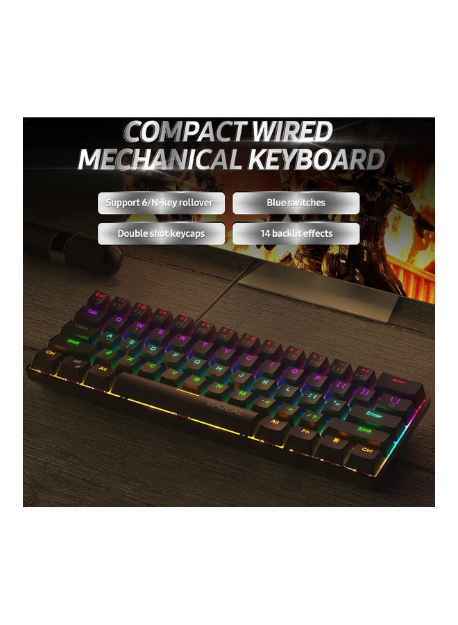 61-Key Compact Wired Mechanical Keyboard with LED Light Effect