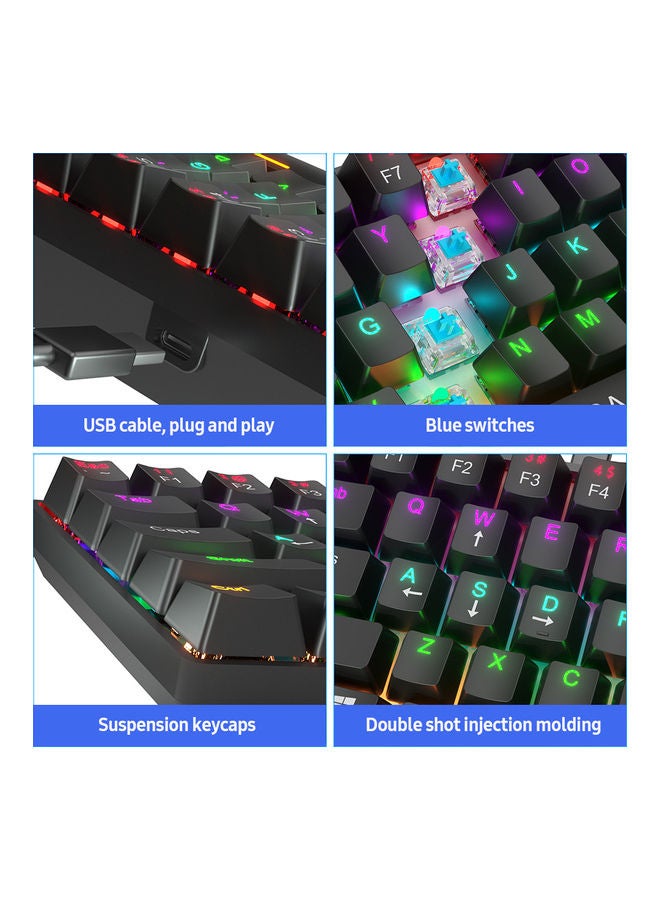 61-Key Compact Wired Mechanical Keyboard with LED Light Effect