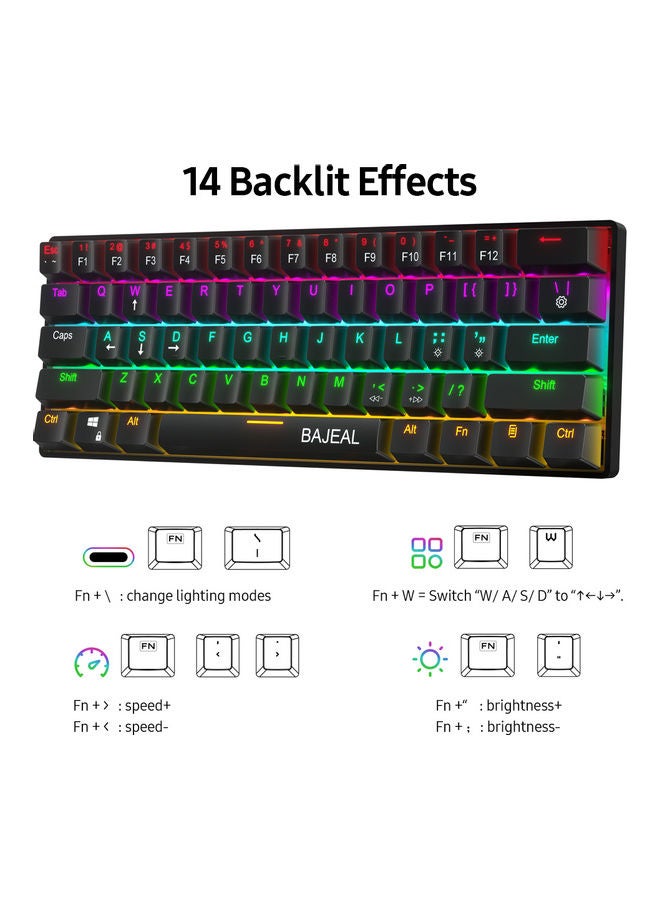 61-Key Compact Wired Mechanical Keyboard with LED Light Effect