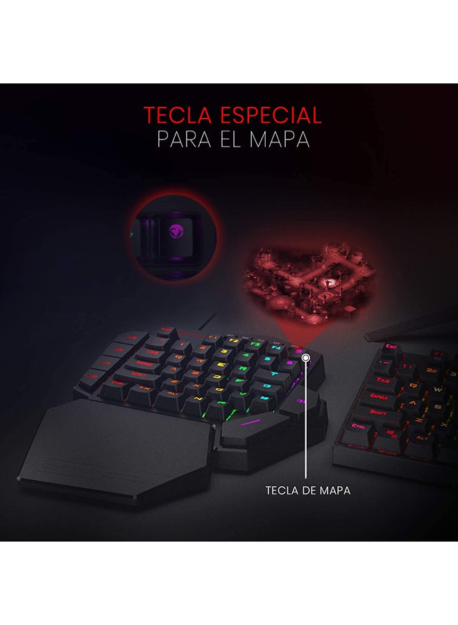 Redragon K585 DITI One-Handed RGB Mechanical Gaming Keyboard Blue Switches Type-C Professional Gaming Keypad with 7 Onboard Macro Keys Detachable Wrist Rest 42 Keys